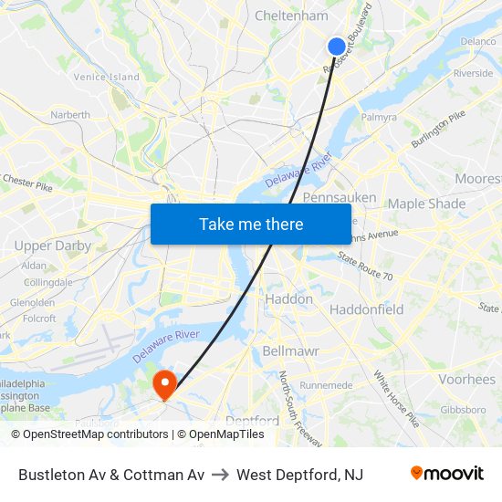 Bustleton Av & Cottman Av to West Deptford, NJ map