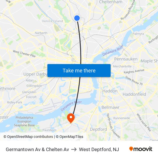 Germantown Av & Chelten Av to West Deptford, NJ map
