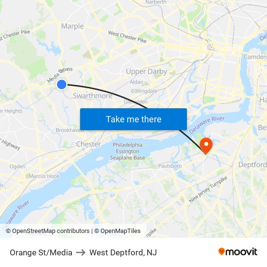 Orange St/Media to West Deptford, NJ map