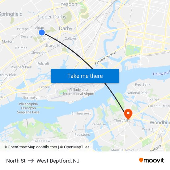 North St to West Deptford, NJ map