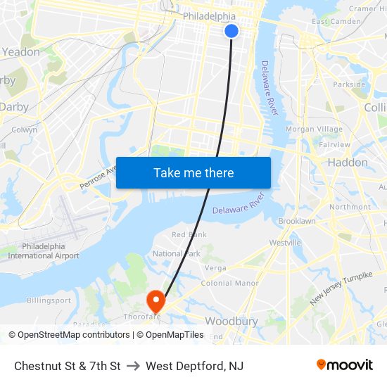 Chestnut St & 7th St to West Deptford, NJ map