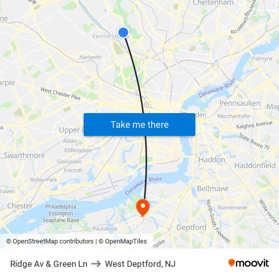 Ridge Av & Green Ln to West Deptford, NJ map