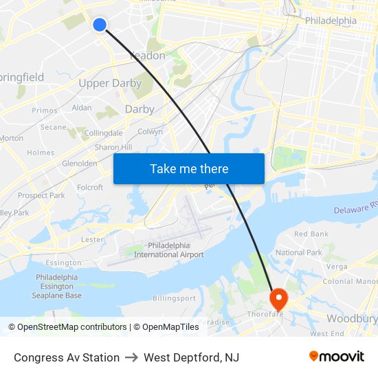 Congress Av Station to West Deptford, NJ map