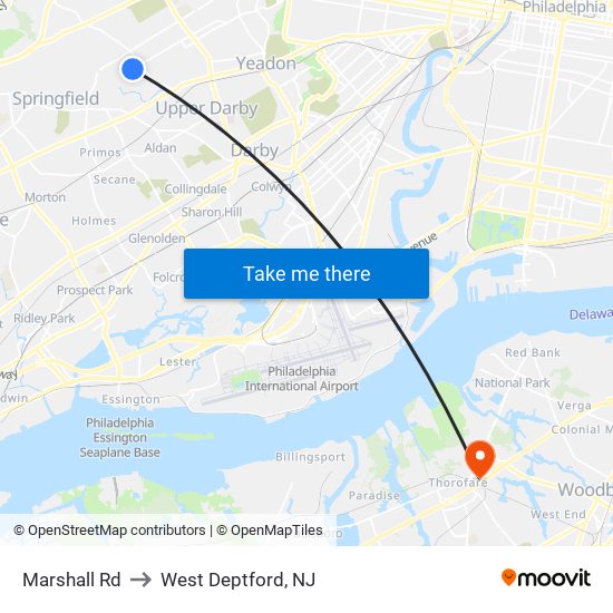 Marshall Rd to West Deptford, NJ map