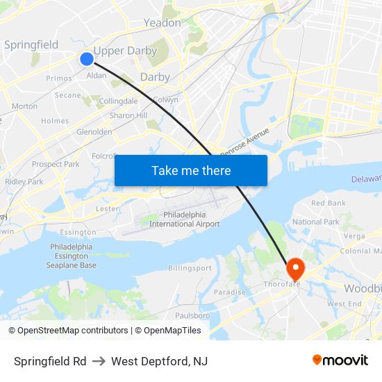 Springfield Rd to West Deptford, NJ map