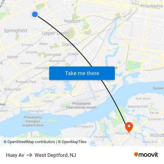 Huey Av to West Deptford, NJ map