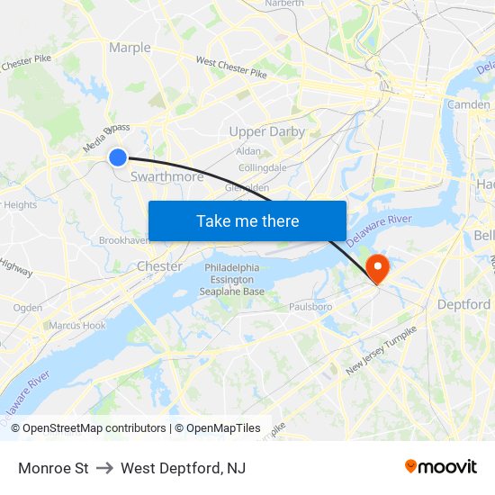 Monroe St to West Deptford, NJ map