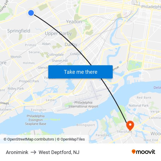 Aronimink to West Deptford, NJ map