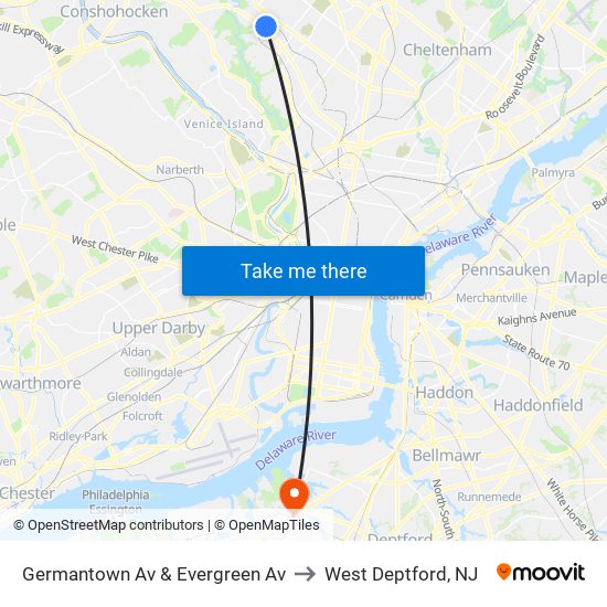 Germantown Av & Evergreen Av to West Deptford, NJ map