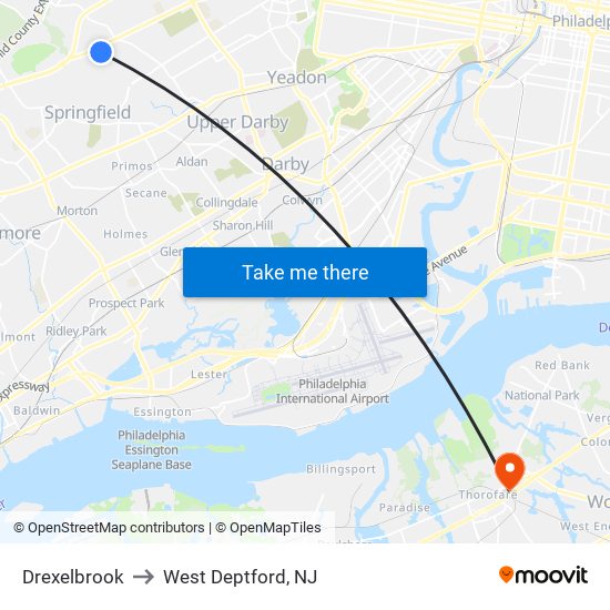 Drexelbrook to West Deptford, NJ map