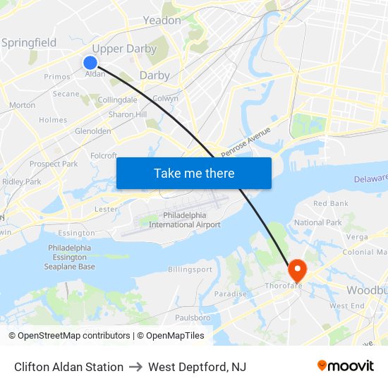 Clifton Aldan Station to West Deptford, NJ map