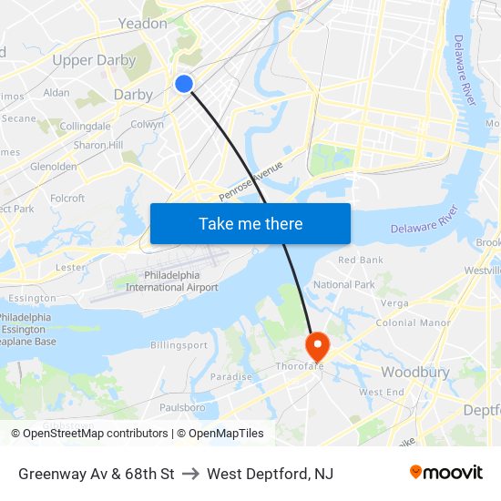 Greenway Av & 68th St to West Deptford, NJ map