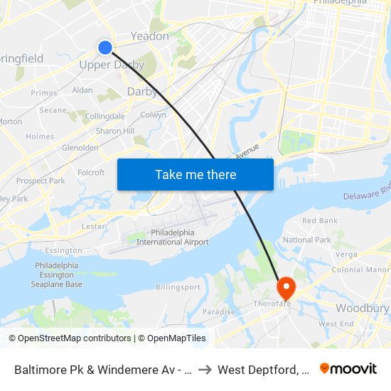 Baltimore Pk & Windemere Av - Fs to West Deptford, NJ map