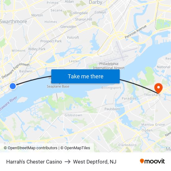 Harrah's Chester Casino to West Deptford, NJ map