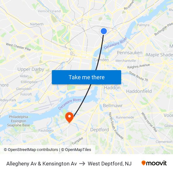 Allegheny Av & Kensington Av to West Deptford, NJ map
