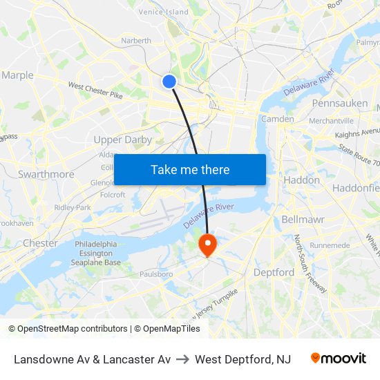 Lansdowne Av & Lancaster Av to West Deptford, NJ map