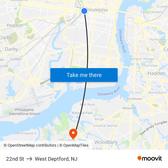 22nd St to West Deptford, NJ map