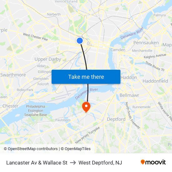Lancaster Av & Wallace St to West Deptford, NJ map
