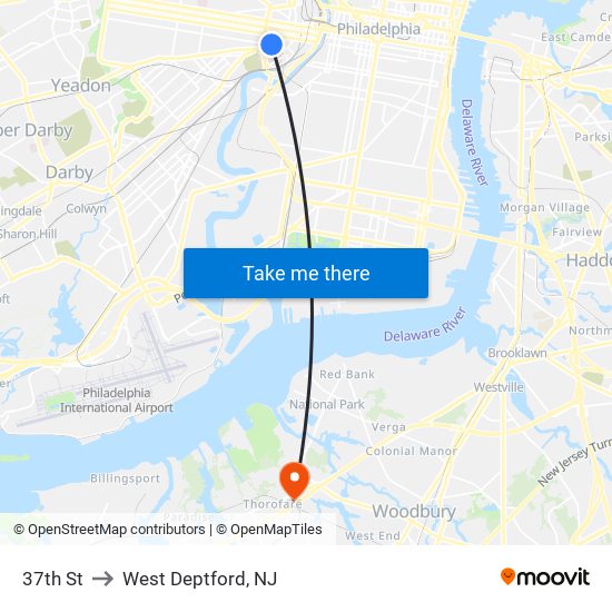 37th St to West Deptford, NJ map
