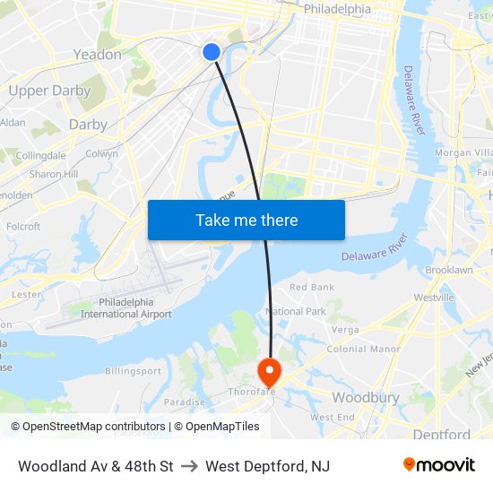 Woodland Av & 48th St to West Deptford, NJ map