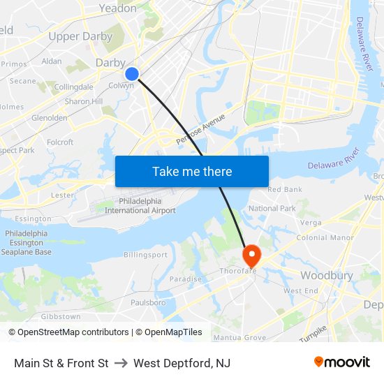 Main St & Front St to West Deptford, NJ map