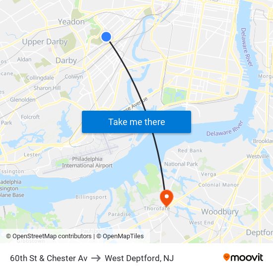 60th St & Chester Av to West Deptford, NJ map