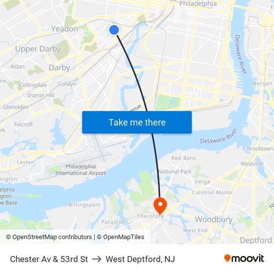 Chester Av & 53rd St to West Deptford, NJ map