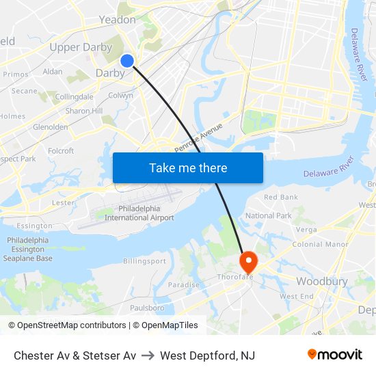 Chester Av & Stetser Av to West Deptford, NJ map