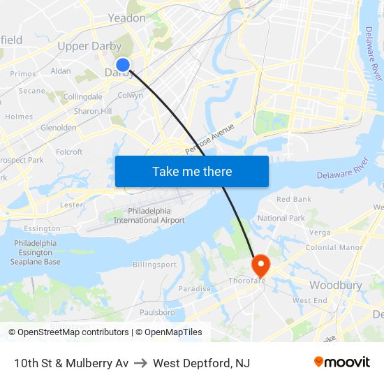 10th St & Mulberry Av to West Deptford, NJ map