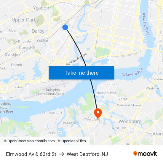 Elmwood Av & 63rd St to West Deptford, NJ map