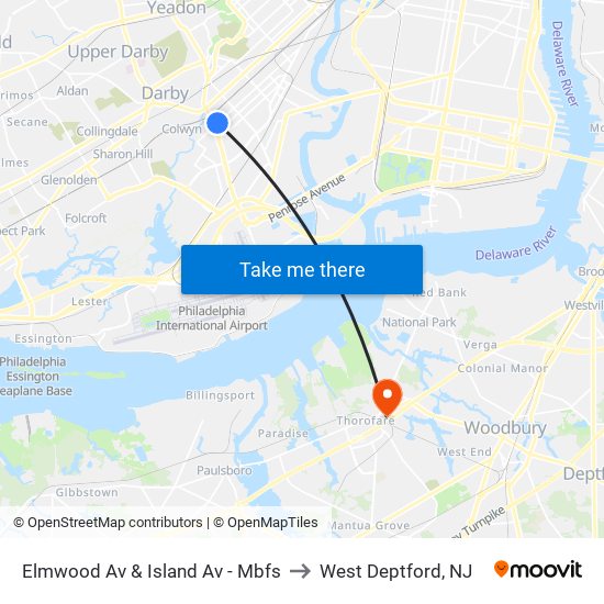 Elmwood Av & Island Av - Mbfs to West Deptford, NJ map