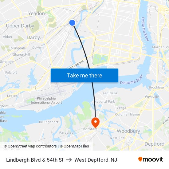 Lindbergh Blvd & 54th St to West Deptford, NJ map