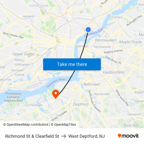 Richmond St & Clearfield St to West Deptford, NJ map