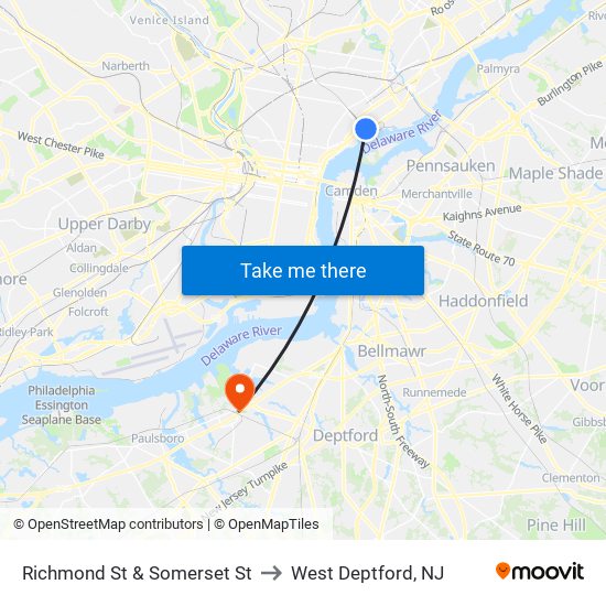 Richmond St & Somerset St to West Deptford, NJ map