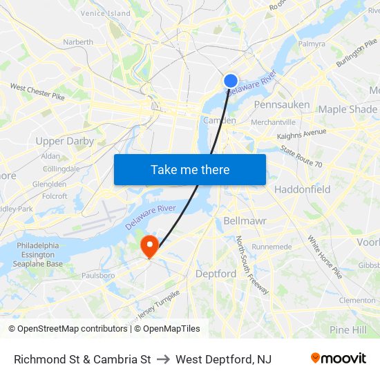 Richmond St & Cambria St to West Deptford, NJ map