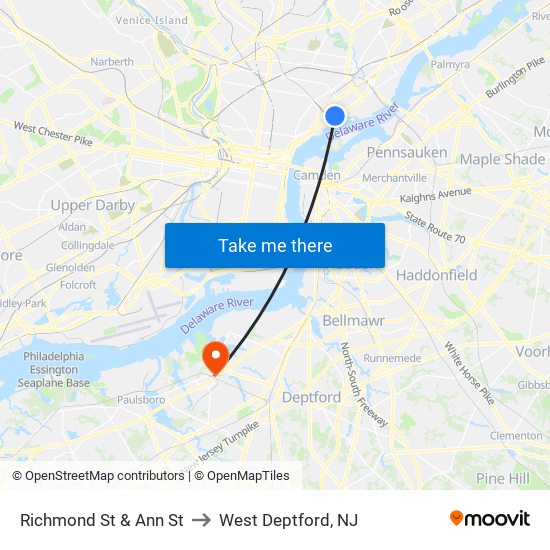 Richmond St & Ann St to West Deptford, NJ map