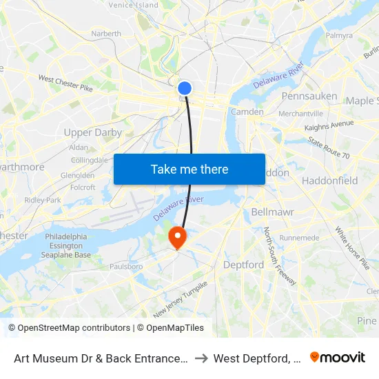Art Museum Dr & Back Entrance - 2 to West Deptford, NJ map