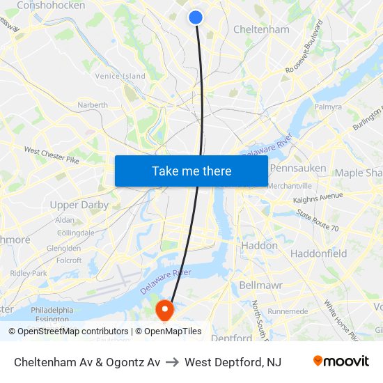 Cheltenham Av & Ogontz Av to West Deptford, NJ map