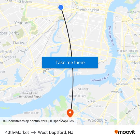 40th-Market to West Deptford, NJ map