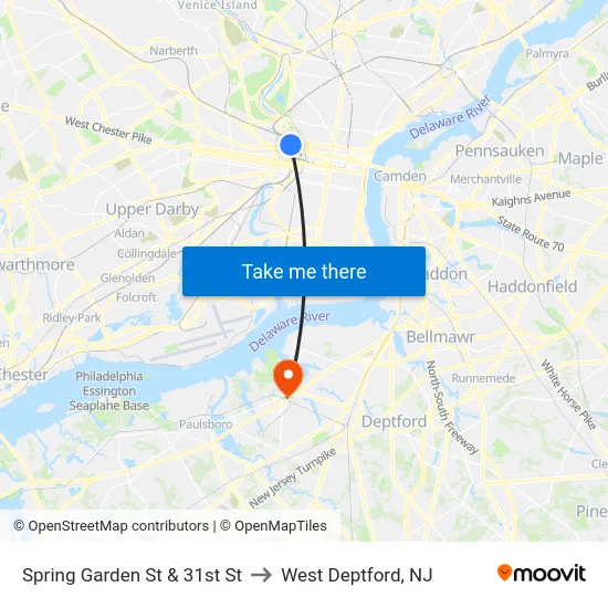 Spring Garden St & 31st St to West Deptford, NJ map