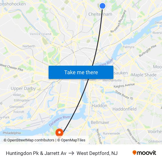 Huntingdon Pk & Jarrett Av to West Deptford, NJ map