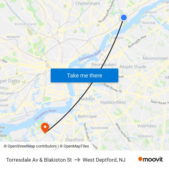 Torresdale Av & Blakiston St to West Deptford, NJ map