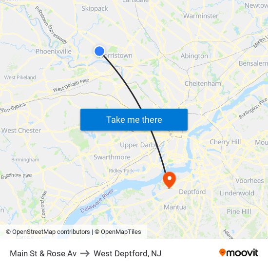 Main St & Rose Av to West Deptford, NJ map