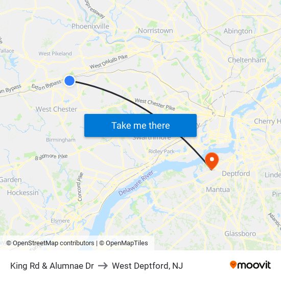 King Rd & Alumnae Dr to West Deptford, NJ map