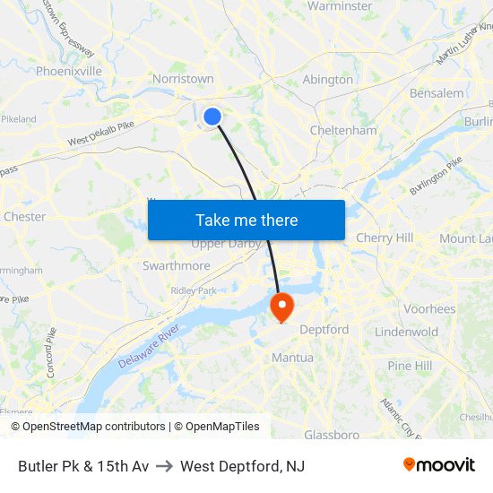 Butler Pk & 15th Av to West Deptford, NJ map
