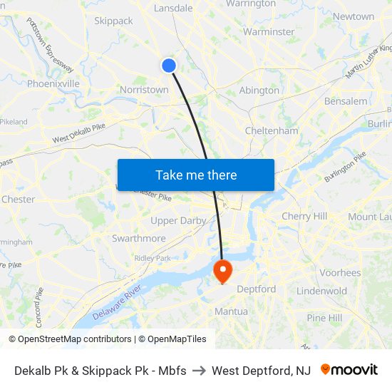 Dekalb Pk & Skippack Pk - Mbfs to West Deptford, NJ map