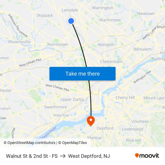 Walnut St & 2nd St - FS to West Deptford, NJ map