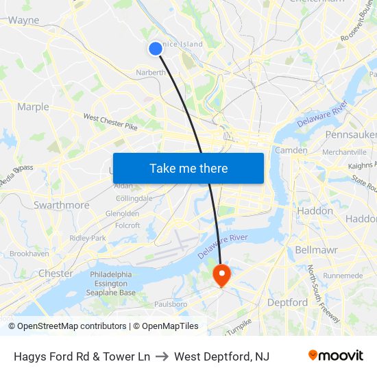 Hagys Ford Rd & Tower Ln to West Deptford, NJ map