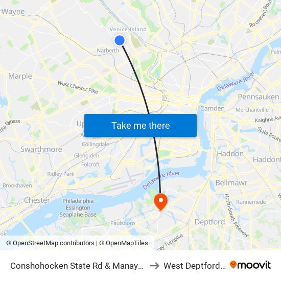 Conshohocken State Rd & Manayunk Rd to West Deptford, NJ map