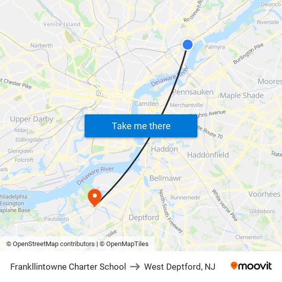 Frankllintowne Charter School to West Deptford, NJ map